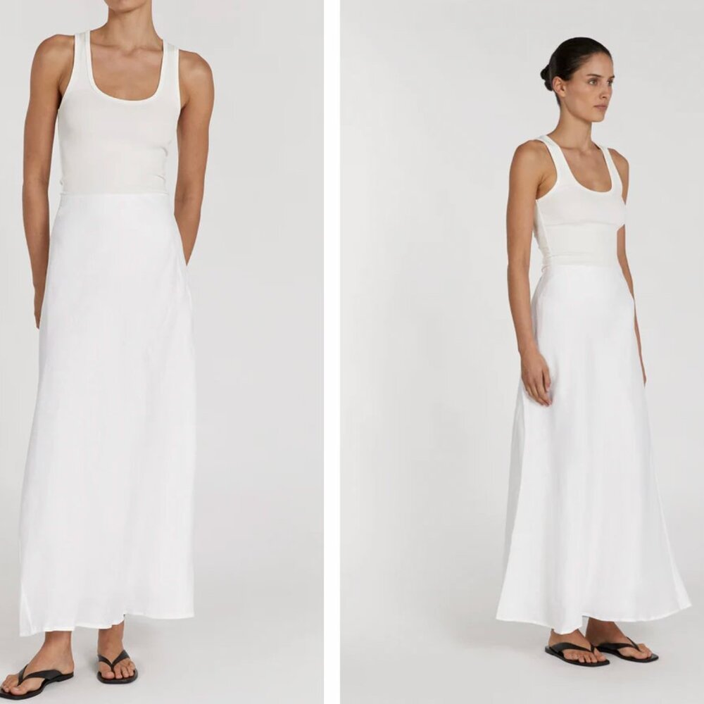 DISSH SYRAH WHITE LINEN MIDI SKIRT SIZE 6